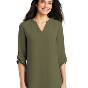 NWT Top: Pullover, Olive, Roll 2/3-Sleeves w Button Plackets, Tunic